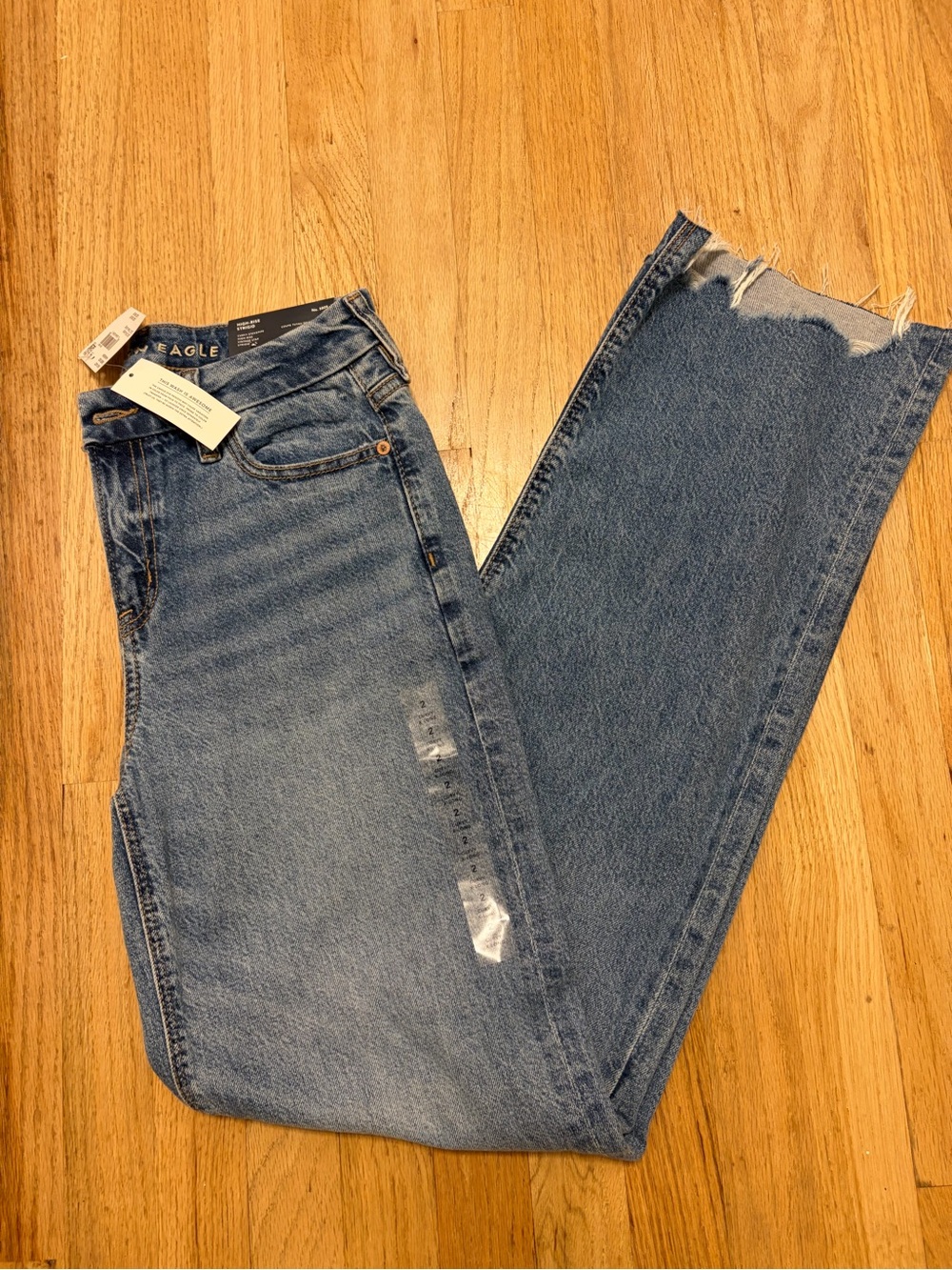 American Eagle Outfitters Distressed Straight-Leg Jeans - Medium Blue